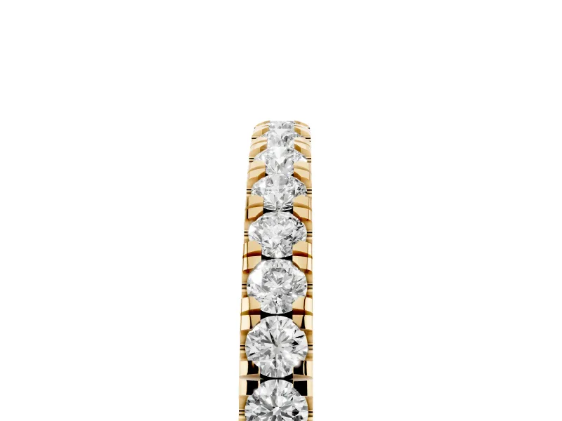 Round Diamond Slender Eternity Band Set in Yellow gold with Pavé U-Prong Setting