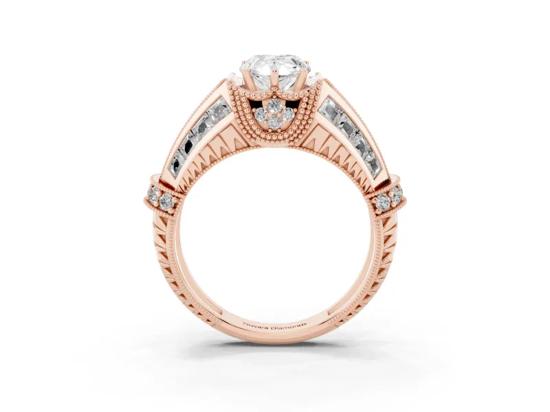 Pear-Shaped Vintage Milgrain Hidden Halo Engagement Ring Setting | Channel-Set Shoulders | Rose Gold