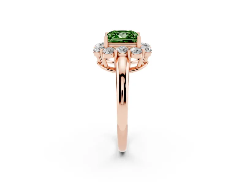 Princess Cut Graduated Milgrain Halo Engagement Ring Setting for a Fancy Green Lab-Grown Diamond | Rose Gold