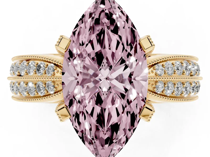 Marquise Milgrain Solitaire Engagement Ring Setting for a Fancy Pink Lab-Grown Diamond | Yellow Gold