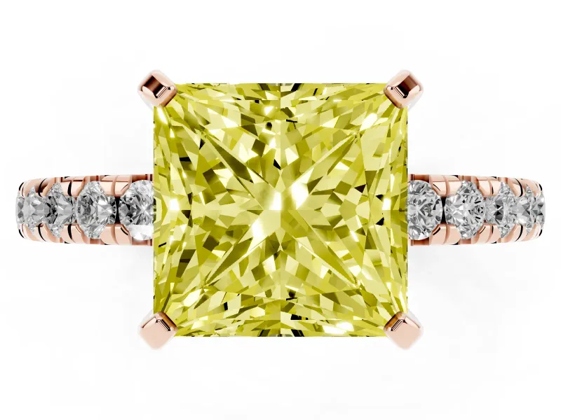 Princess Cut Pavé Solitaire Engagement Ring Setting for a Fancy Yellow Lab-Grown Diamond | Shared Prong Band | Rose Gold