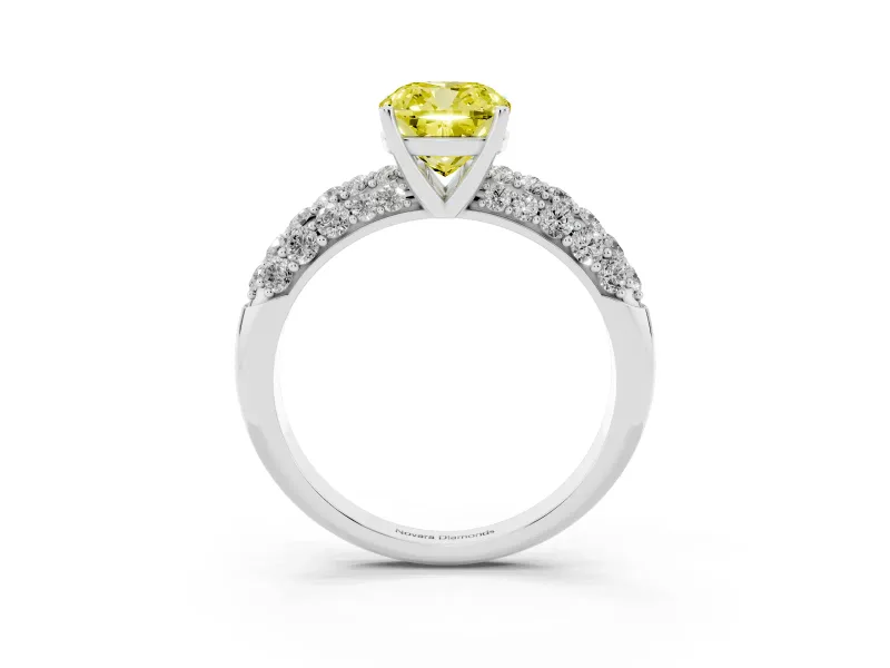 Cushion Cut Close Set Pave Engagement Ring Setting for a Fancy Yellow Lab-Grown Diamond | Multi Row | Sterling Silver
