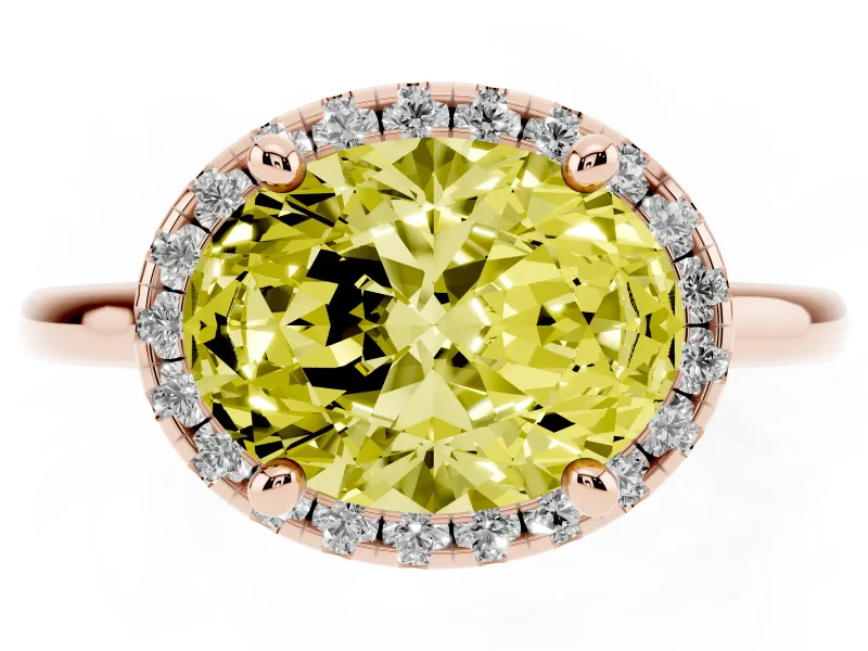 Oval Halo Engagement Ring Setting for a Fancy Yellow Lab-Grown Diamond | Plain Polished Band | Rose Gold