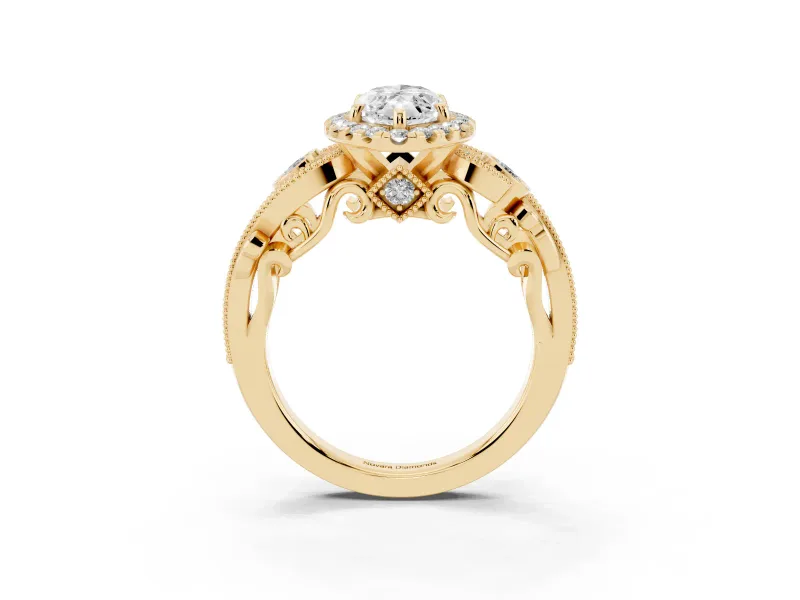 Marquise Vintage Milgrain Halo Engagement Ring Setting | Bezel Shoulder Accents | Yellow Gold