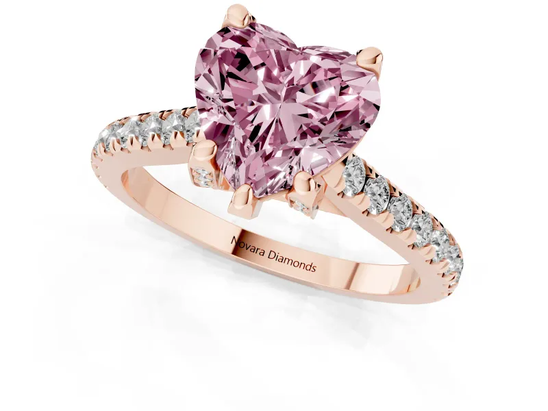 Heart-Shaped Hidden Halo Pave Engagement Ring Setting for a Fancy Pink Lab-Grown Diamond | Claw Prongs | Rose Gold
