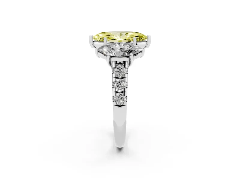 Marquise Three Stone Engagement Ring Setting for a Fancy Yellow Lab-Grown Diamond | Accented Shoulders | Platinum