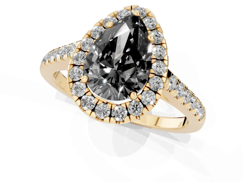 Pear-Shaped Halo Engagement Ring Setting for a Black Center | Pavé Shoulders | Yellow Gold