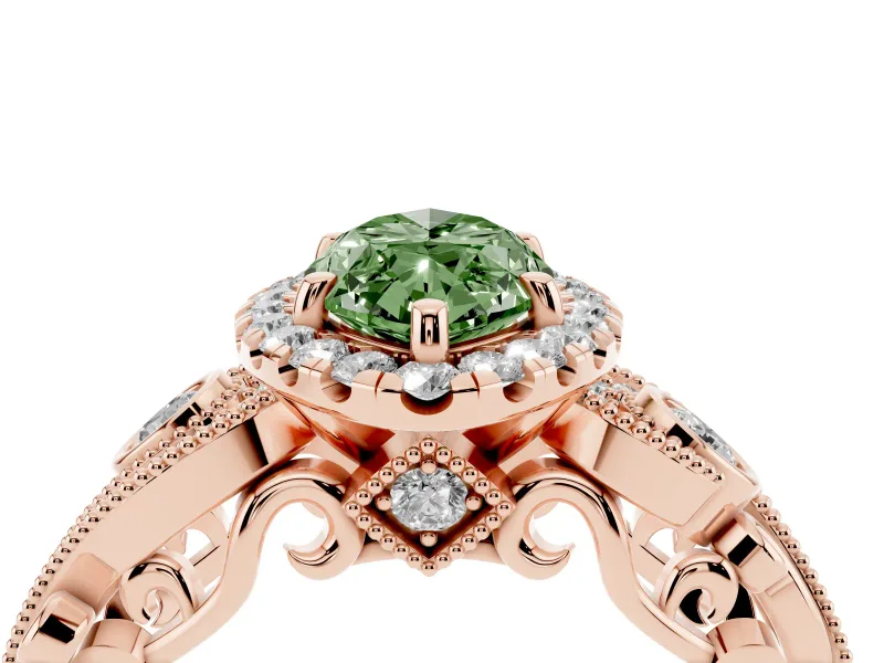 Marquise Vintage Halo Engagement Ring Setting for a Fancy Green Lab-Grown Diamond | Bezel Shoulder Accents | Rose Gold