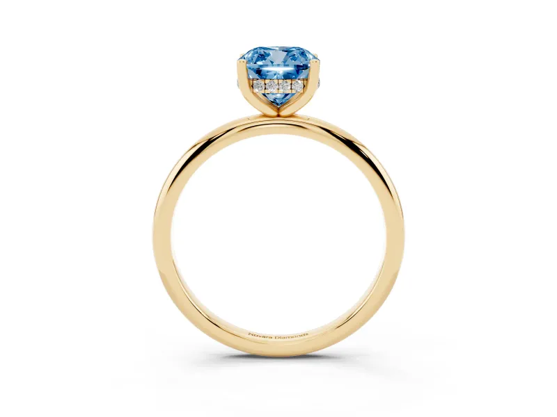Cushion Cut Hidden Halo Engagement Ring Setting for a Fancy Blue Lab-Grown Diamond | Plain Band | Yellow Gold