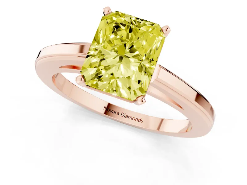 Radiant Cut Solitaire Engagement Ring Setting for a Fancy Yellow Lab-Grown Diamond | Stepped Flat Band | Rose Gold