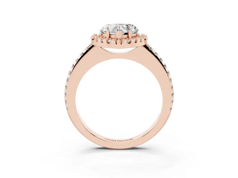 Heart-Shaped Pave Halo Engagement Ring Setting | Pave Band | Rose Gold