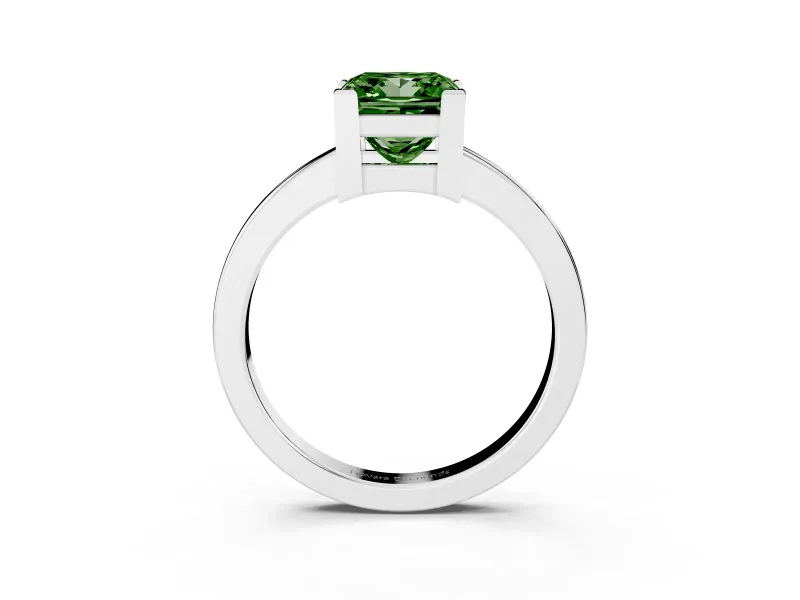 Fancy Green Princess Cut Diamond Solitaire Ring Set in Platinum with Prong Head and Smooth Polished Band
