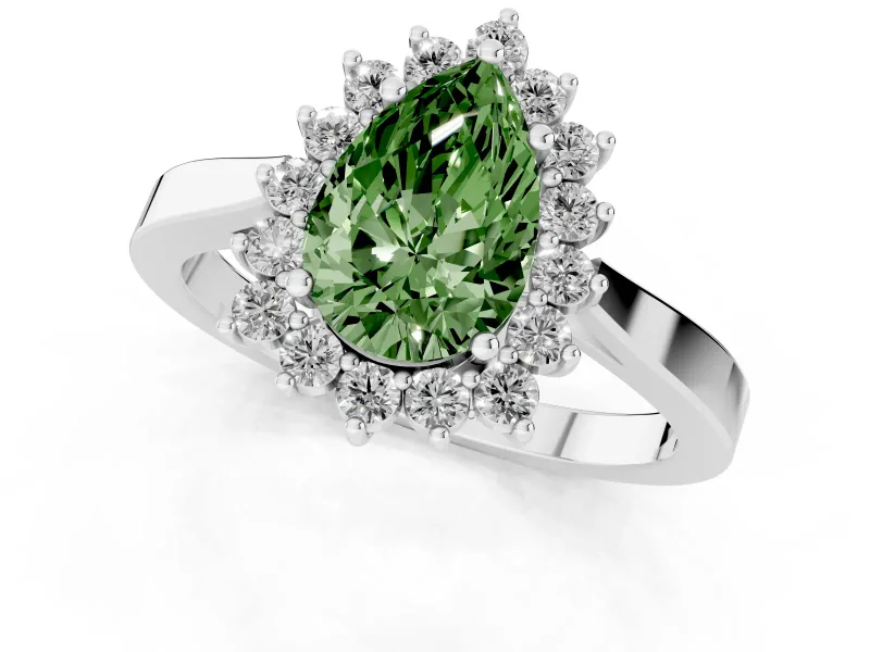 Pear-Shaped Scalloped Halo Engagement Ring Setting for a Fancy Green Lab-Grown Diamond | Platinum
