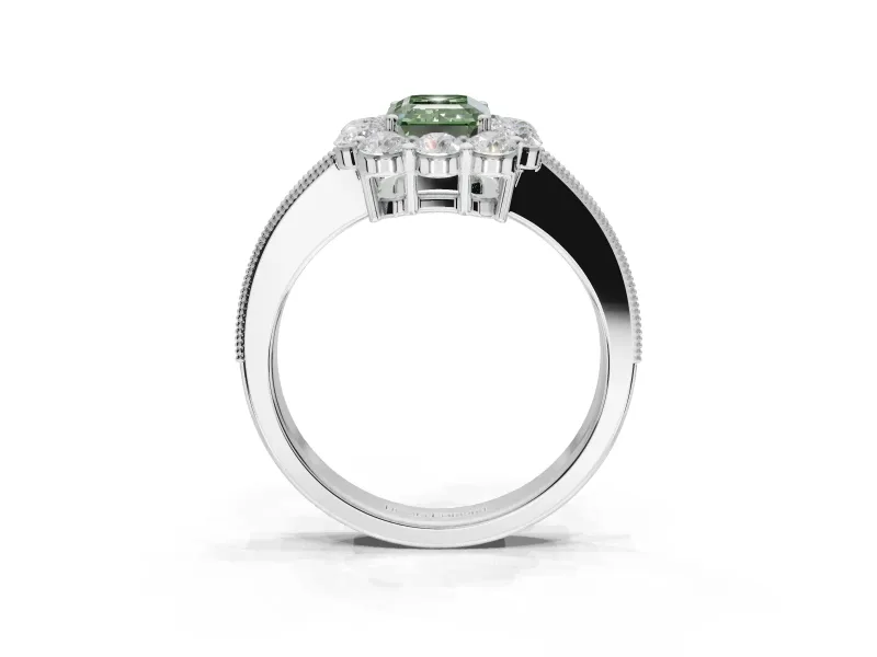 Emerald Cut Vintage Halo Engagement Ring Setting for a Fancy Green Lab-Grown Diamond | White Gold