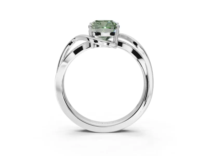 Cushion Cut Bypass Solitaire Engagement Ring Setting for a Fancy Green Lab-Grown Diamond | Pavé Strands | White Gold
