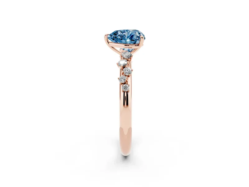Fancy Blue Heart Cut Diamond Cluster Solitaire Ring Set in Rose gold with Prong Setting