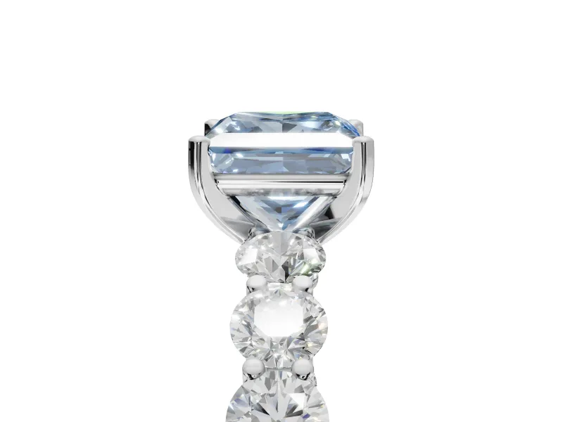 Princess Cut Side Stone Engagement Ring Setting for a Fancy Blue Lab-Grown Diamond | Scalloped Prong Accents | Platinum