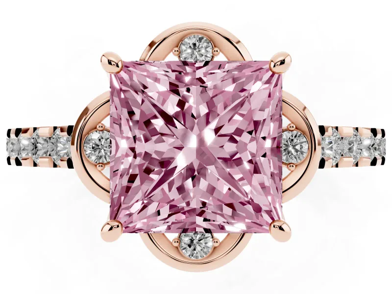 Princess Cut Floral Petal Engagement Ring Setting for a Fancy Pink Lab-Grown Diamond | Petal Accents | Rose Gold
