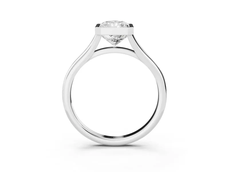 Bezel Set Radiant Cut Diamond Solitaire Ring Set in Platinum with Tapered Band