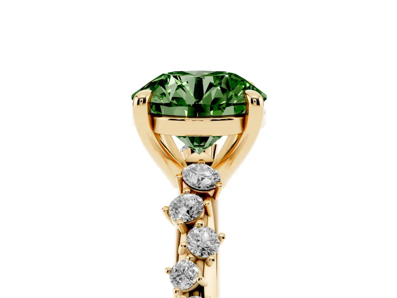 Round Graduated Accent Engagement Ring Setting for a Fancy Green Lab-Grown Diamond | Yellow Gold