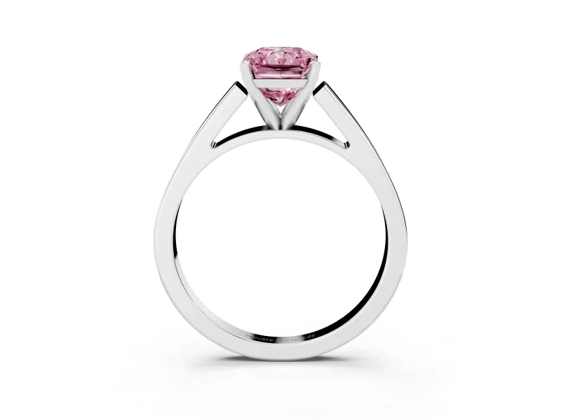 Fancy Pink Radiant Cut Diamond Solitaire Engagement Ring Set in White gold with Prong Setting and Tapered Band
