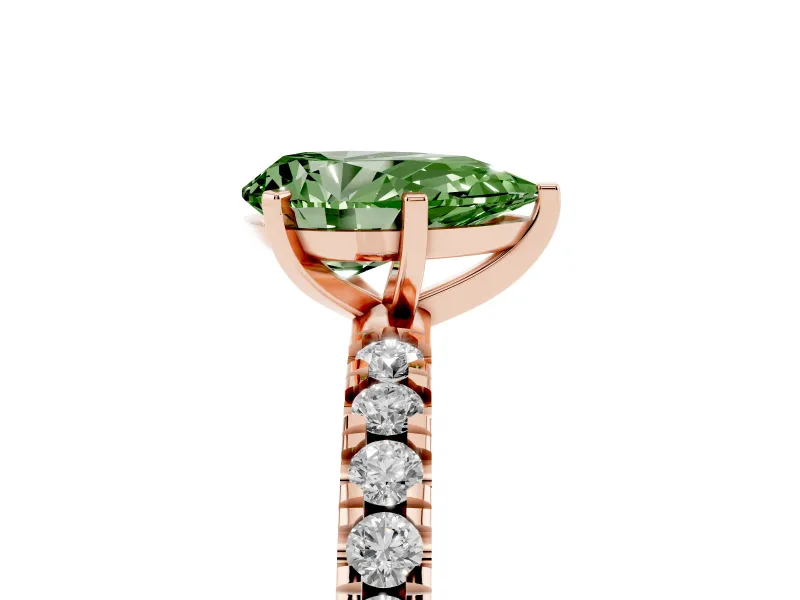 Pear-Shaped Pavé Solitaire Engagement Ring Setting for a Fancy Green Lab-Grown Diamond | Rose Gold