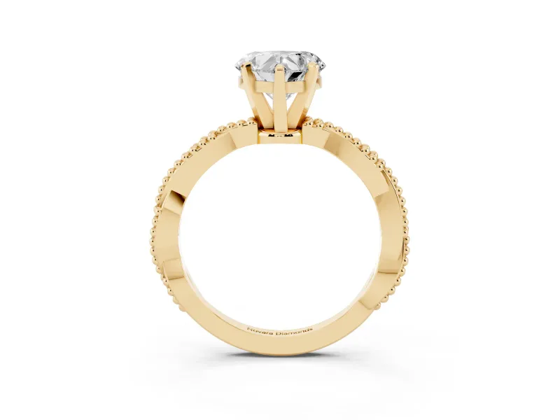 Heart-Shaped Twisted Solitaire Engagement Ring Setting | Beaded Twist Band | Yellow Gold