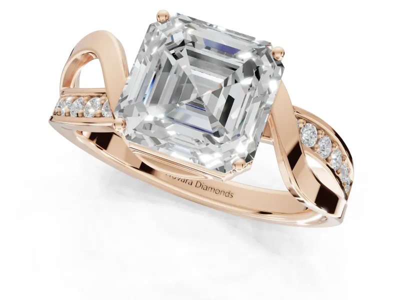 Asscher Cut Bypass Solitaire Engagement Ring Setting | Pavé and Plain Strands | Rose Gold