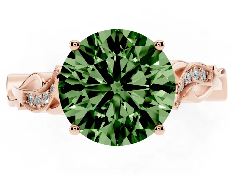 Round Vine Engagement Ring Setting for a Fancy Green Lab-Grown Diamond | Rose Gold