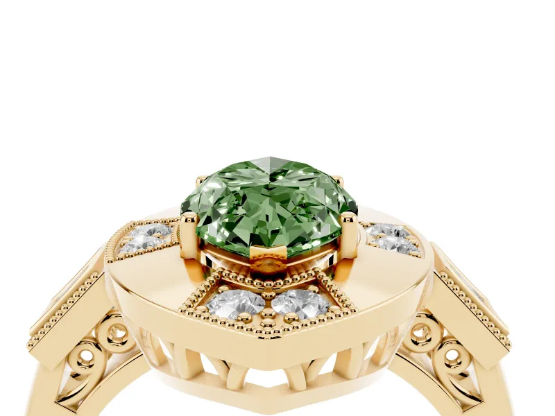 Marquise Milgrain Sectioned Halo Engagement Ring Setting for a Fancy Green Lab-Grown Diamond | Yellow Gold