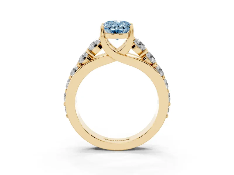 Oval Graduated Engagement Ring Setting for a Fancy Blue Lab-Grown Diamond | Yellow Gold