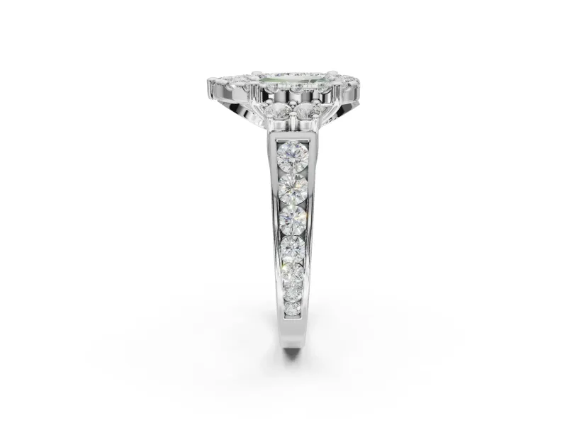 Pear-Shaped Halo Engagement Ring Setting for a Fancy Green Lab-Grown Diamond | Graduated Channel Band | Sterling Silver