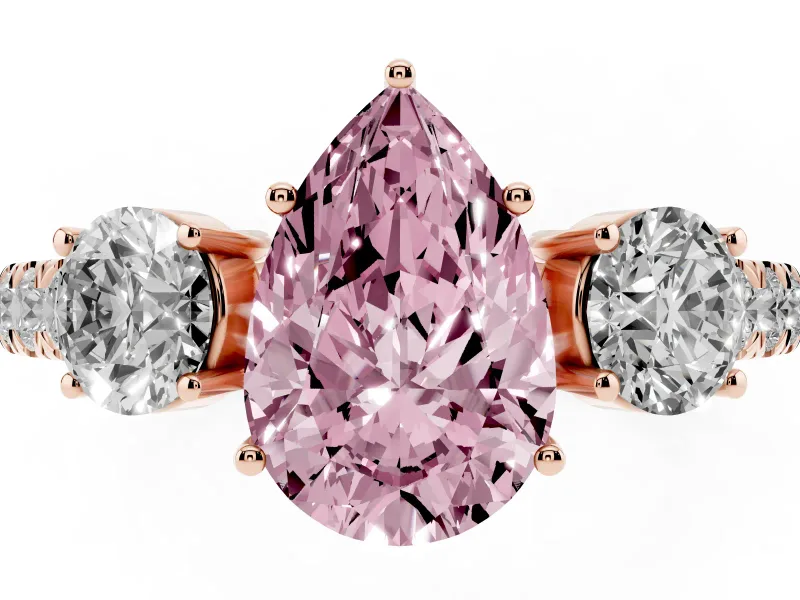 Pear-Shaped Engagement Ring Setting for a Fancy Pink Lab-Grown Diamond | Three Stone | Rose Gold