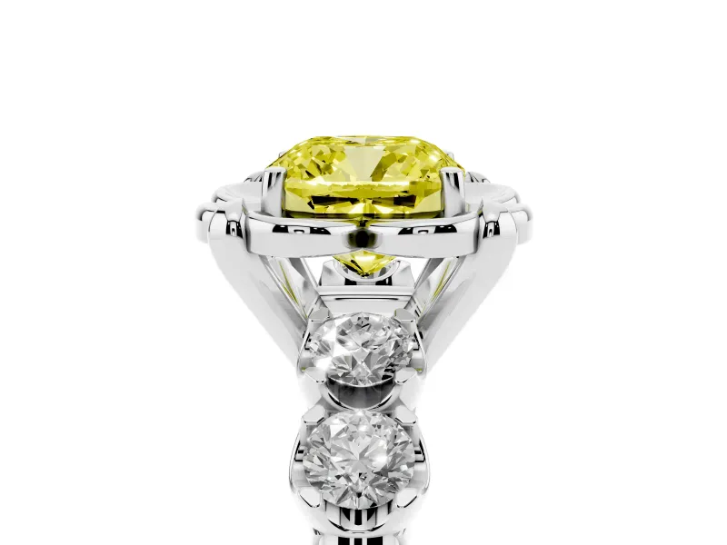 Cushion Cut Floral Engagement Ring Setting for a Fancy Yellow Lab-Grown Diamond | Petal Frame | White Gold