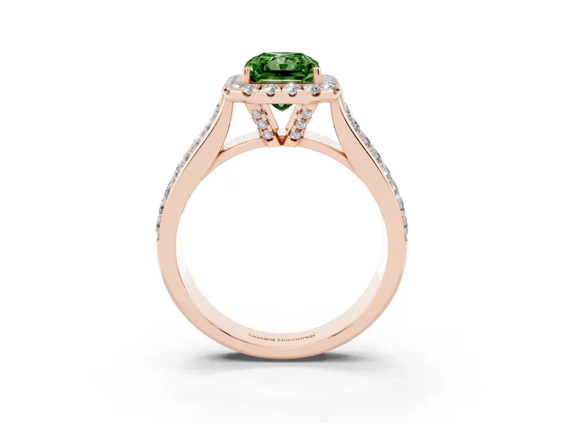 Radiant Cut Pavé Engagement Ring Setting for a Fancy Green Lab-Grown Diamond | Wide Three-Row Band | Rose Gold