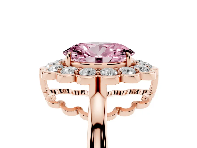Oval Scalloped Cluster Halo Engagement Ring Setting for a Fancy Pink Lab-Grown Diamond | Plain Band | Rose Gold