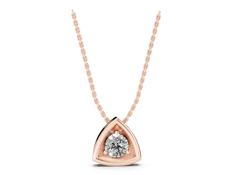 Round Lab-Grown Diamond Triangle Frame Pendant Necklace | Open Frame | Rose Gold