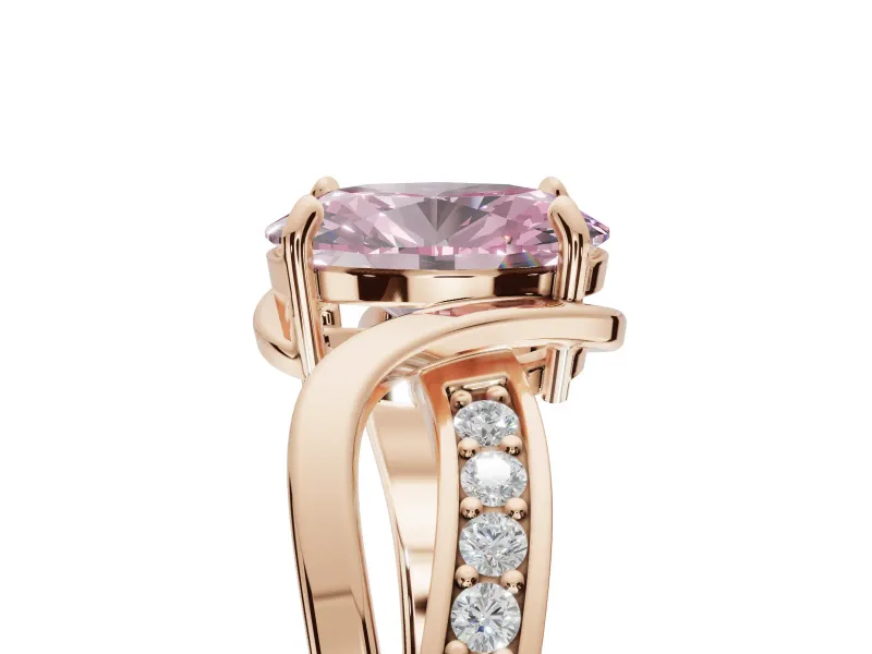 Oval Bypass Solitaire Engagement Ring Setting for a Fancy Pink Lab-Grown Diamond | Pavé and Plain Strands | Rose Gold