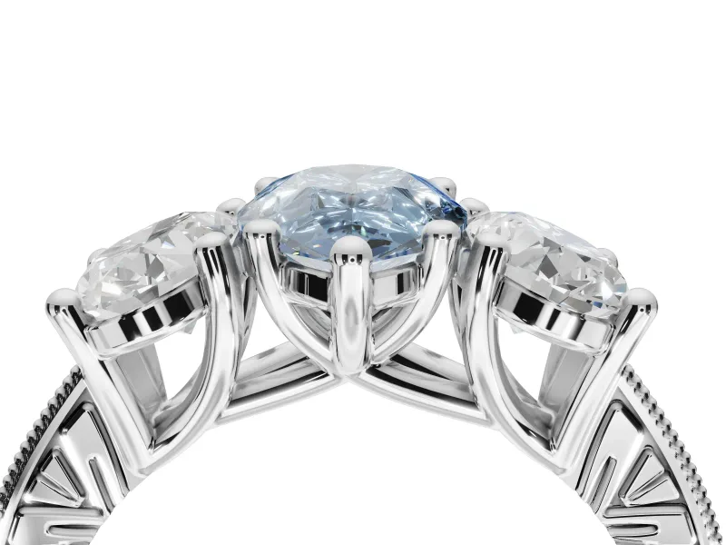Pear-Shaped Vintage Three Stone Engagement Ring Setting for a Fancy Blue Lab-Grown Diamond | Graduated Pavé | Platinum