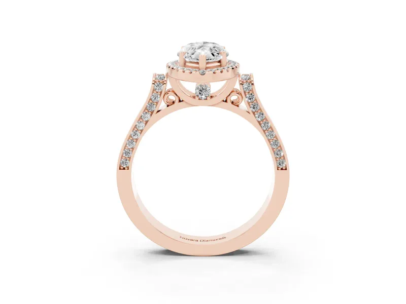 Marquise Cut Diamond Halo Ring Set in Rose gold with Pavé-Lined Split Shank Band