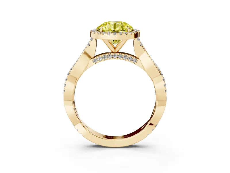 Round Twist Halo Engagement Ring Setting for a Fancy Yellow Lab-Grown Diamond | Yellow Gold