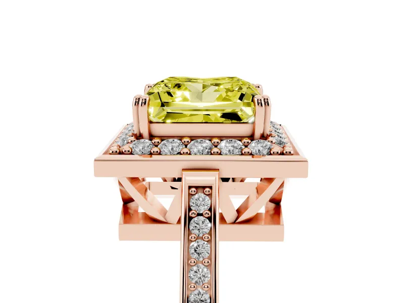 Princess Cut Halo Engagement Ring Setting for a Fancy Yellow Lab-Grown Diamond | Polished Halo Rim | Rose Gold
