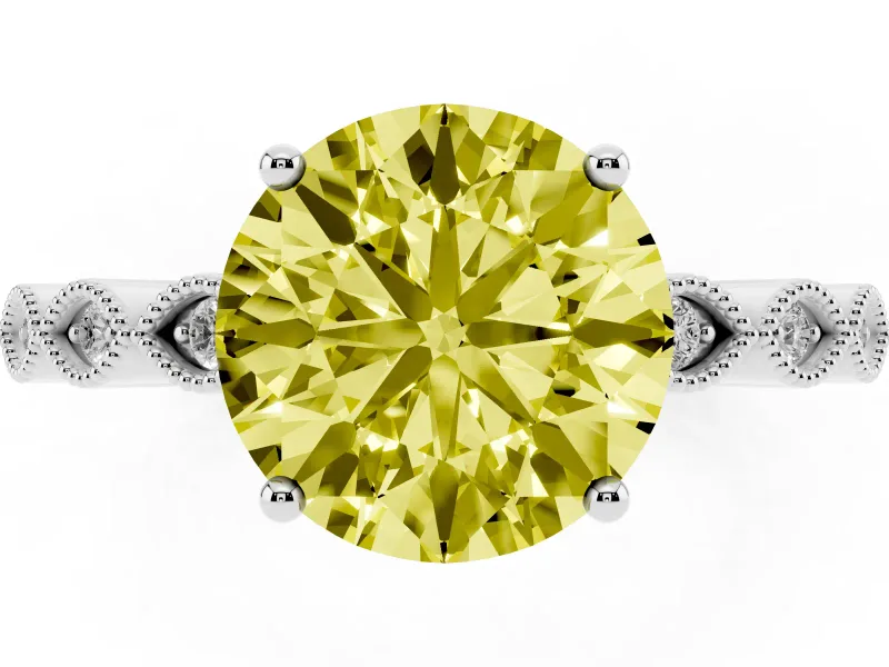 Fancy Yellow Round Cut Diamond Solitaire Ring Set in Platinum with Infinity Twist Pavé Band