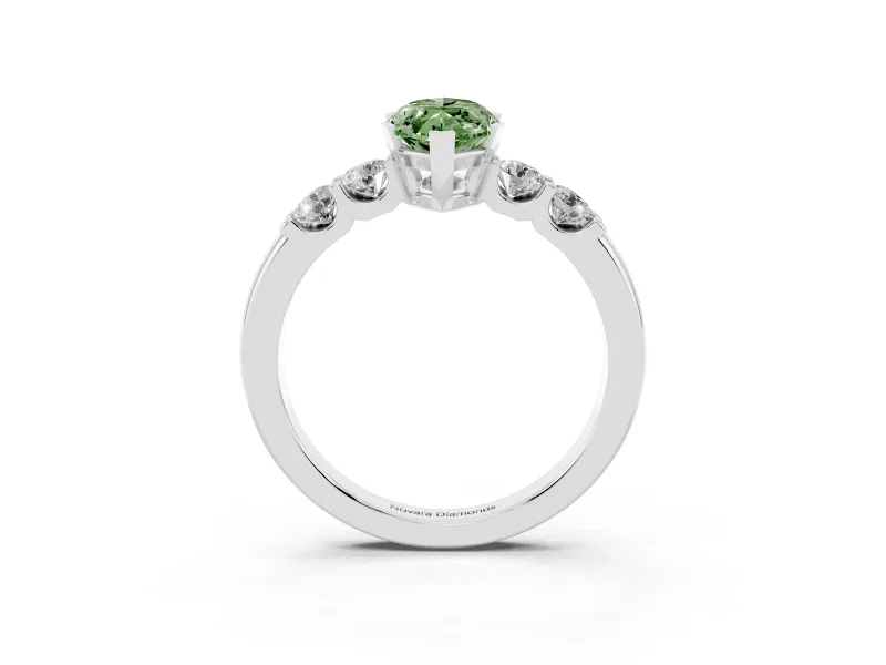 Fancy Green Marquise Cut Diamond Five-Stone Prong Set Engagement Ring Set in Silver with Channel Band