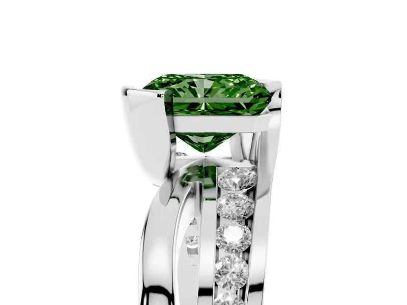 Radiant Cut Graduated Bypass Engagement Ring Setting for a Fancy Green Lab-Grown Diamond | Split Shank | Sterling Silver