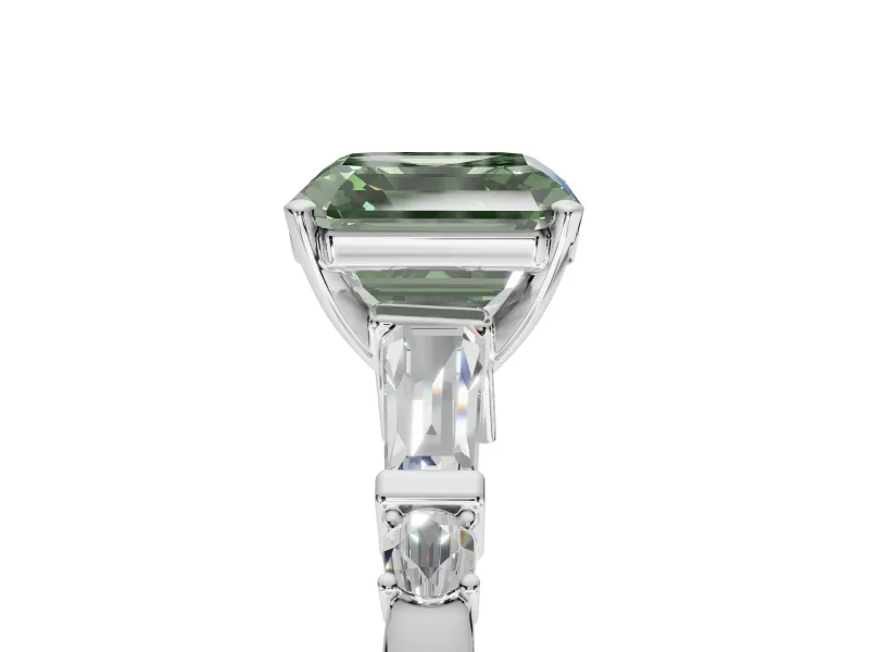 Asscher Cut Tapered Baguette Engagement Ring Setting for a Fancy Green Lab-Grown Diamond | Sterling Silver