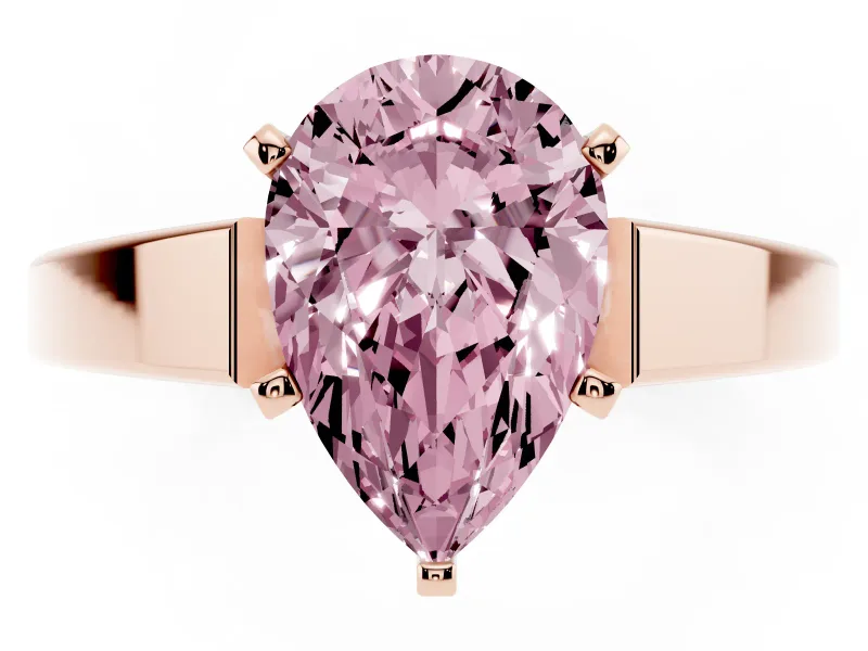 Fancy Pink Pear Cut Diamond Solitaire Engagement Ring Set in Rose gold with Prong Setting and Tapered Band
