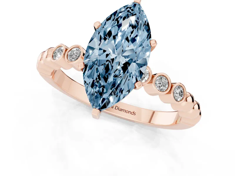 Marquise Beaded Solitaire Engagement Ring Setting for a Fancy Blue Lab-Grown Diamond | Rose Gold