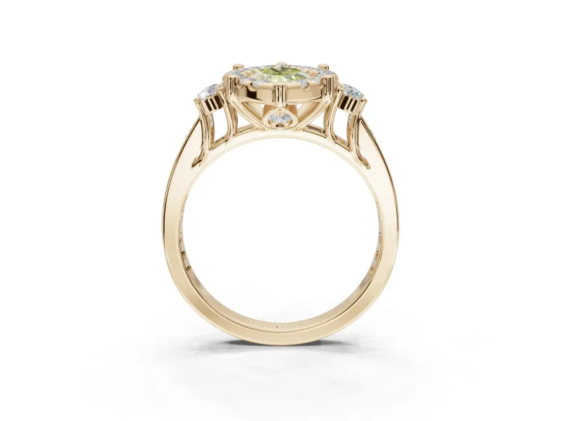 Marquise Halo Engagement Ring Setting for a Fancy Yellow Lab-Grown Diamond | Graduated Channel Band | Yellow Gold