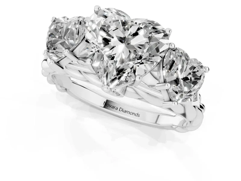 Heart-Shaped Three Stone Engagement Ring Setting | Braided Band | Platinum